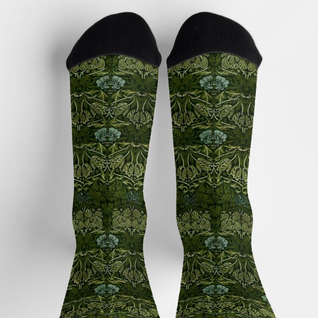 William Morris Large Green Blätter & Blue Blume Socken (Oben)