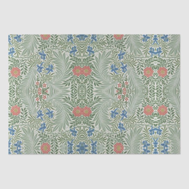William Morris Larkspur Floral Green Pink Blue Seidenpapier (Vorderseite)