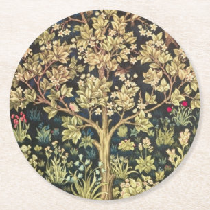 William Morris Lebensbaum Florale Vintage-Kunst Runder Pappuntersetzer