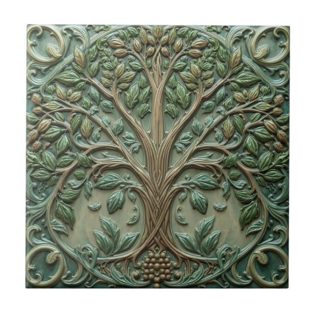 William Morris Lebensbaum Vintage Prä-Rafaelit Fliese (Vorderseite)