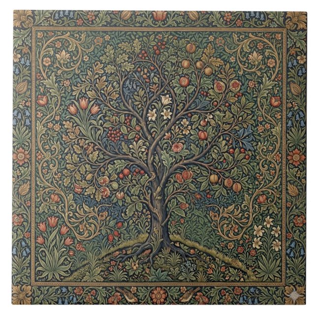 William Morris Lebensbaum Vintage Prä-Rafaelit Fliese (Vorderseite)