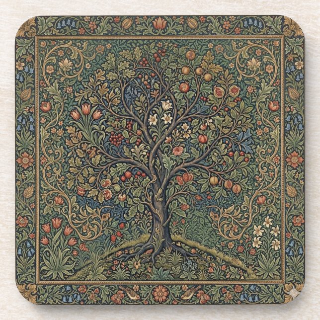 William Morris Lebensbaum Vintage Prä-Rafaelit Getränkeuntersetzer (Vorderseite)