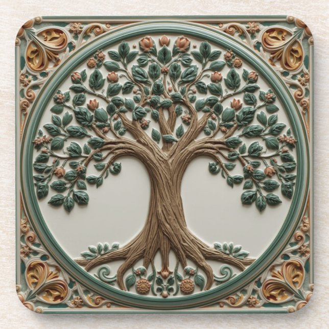 William Morris Lebensbaum Vintage Präraffaelit Getränkeuntersetzer (Vorderseite)