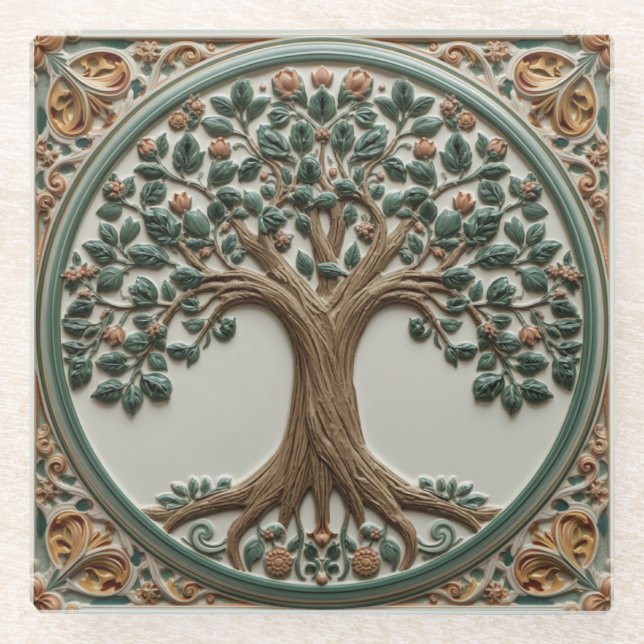 William Morris Lebensbaum Vintage Präraffaelit Glasuntersetzer (Vorderseite)