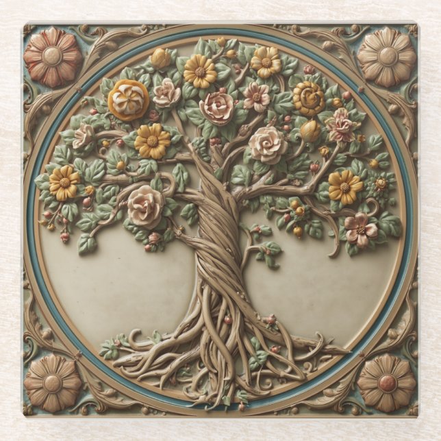William Morris Lebensbaum Vintage Präraffaelit Glasuntersetzer (Vorderseite)