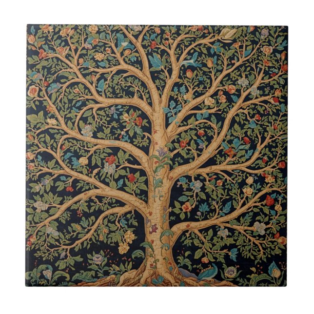 William Morris Lebensbaum Vintage Pre-Raphaelite Fliese (Vorderseite)