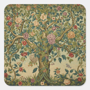 William Morris Lebensbaum Vintage Pre-Raphaelite Quadratischer Aufkleber
