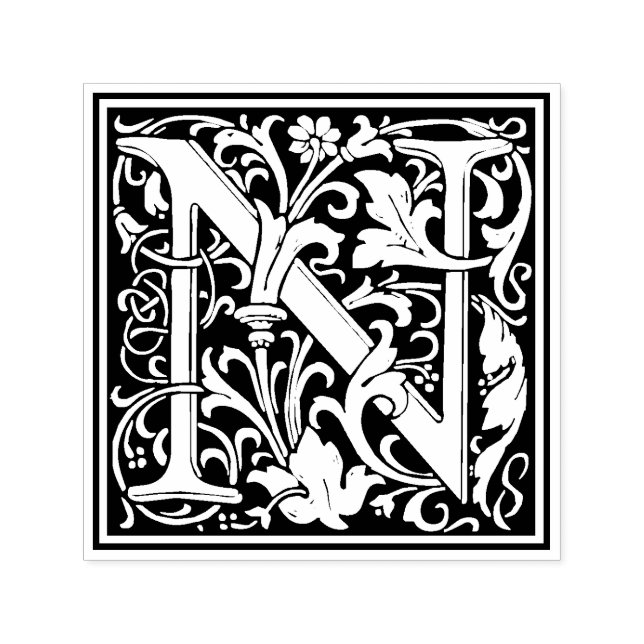 William Morris Letter N Viktorianisch Floral Brief Permastempel (Design)