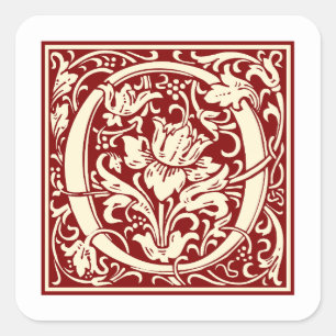 William Morris Letter O Monogram Initial Red Quadratischer Aufkleber