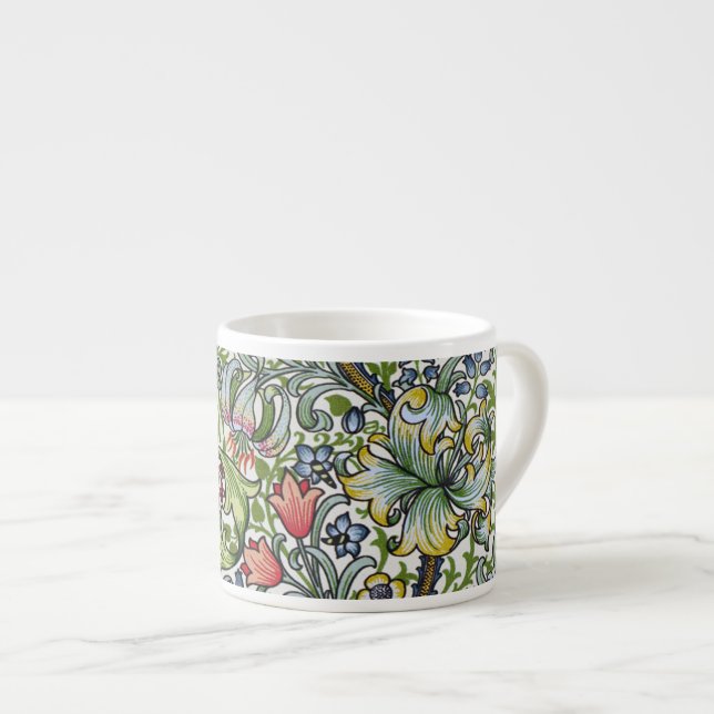 William Morris-Lilien-Blumenchintz-Muster-Espresso Espressotasse (Vorderseite Rechts)