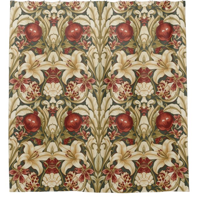 William Morris Lily und Granatapfel-Blumenmuster Duschvorhang (Vorderseite)