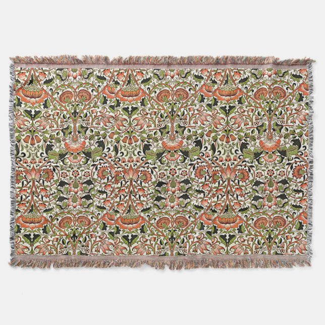 William Morris Lodden Blume Foliage Green Pink Decke (Vorderseite)