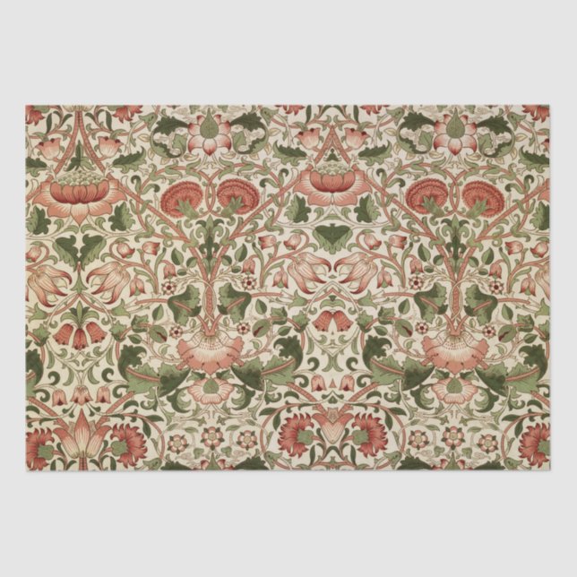 William Morris Lodden Blume Foliage Green Pink Seidenpapier (Vorderseite)