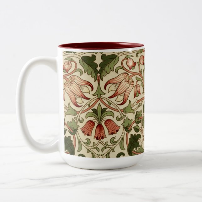 William Morris Lodden Blume Foliage Green Pink Zweifarbige Tasse (Links)