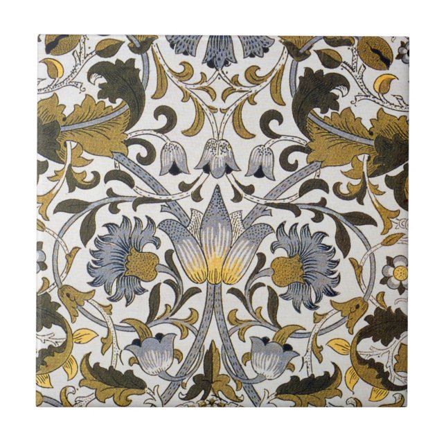 William Morris Lodden Blumenmuster: Blau Gold  Fliese (Vorderseite)