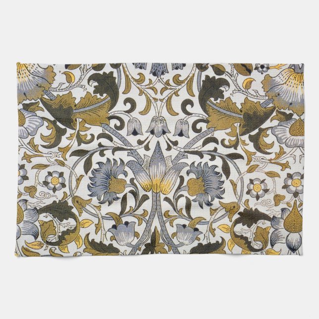 William Morris Lodden Blumenmuster: Blau Gold  Geschirrtuch (Horizontal)