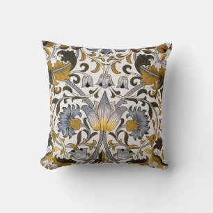 William Morris Lodden Blumenmuster: Blau Gold Kissen
