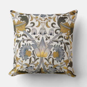 William Morris Lodden Blumenmuster: Blau Gold Kissen