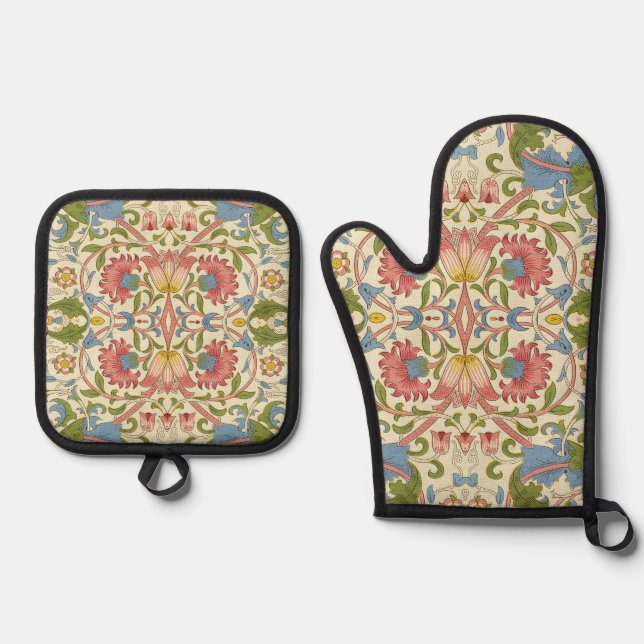 William Morris Loddon Blossom Blumenmuster Ofenhandschuh & Topflappen-Set (Vorderseite)
