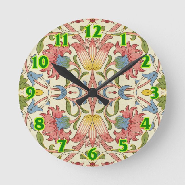 William Morris Loddon Blossom Blumenmuster Runde Wanduhr (Vorderseite)