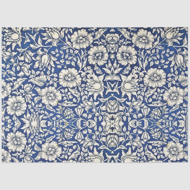 William Morris Mallow Blume Floral Blue White Seidenpapier (Vorderseite)