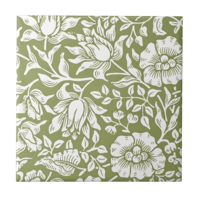 William Morris Mallow Green Muster Fliese (Vorderseite)