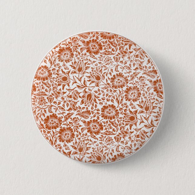 William Morris Mallow-Muster: Terrakotta-Blüten Button (Vorderseite)