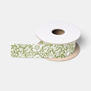 William Morris-Malven-Grün-Muster Satinband