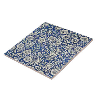 William Morris Malvenblumen Floral Blau Weiß Fliese