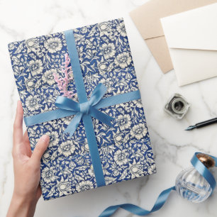 William Morris Malvenblumen Floral Blau Weiß Geschenkpapier