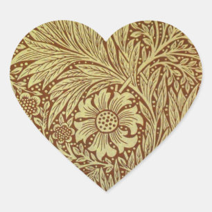 William Morris Marigold Antikes Blumenmuster Herz-Aufkleber