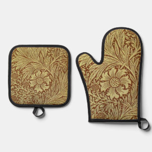 William Morris Marigold Antikes Blumenmuster Ofenhandschuh & Topflappen-Set