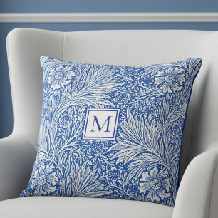 William Morris Marigold Blaues Monogramm Kissen