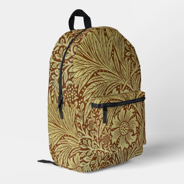 William Morris Marigold Blume Pattern Bedruckter Rucksack (Rückseitige Ecke links)