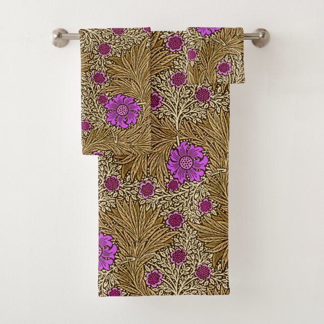 William Morris Marigold, Brown, Beige und Violet Badhandtuch Set (Insitu)
