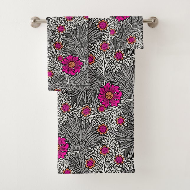 William Morris Marigold, grau / grau und Fuchsia Badhandtuch Set (Insitu)