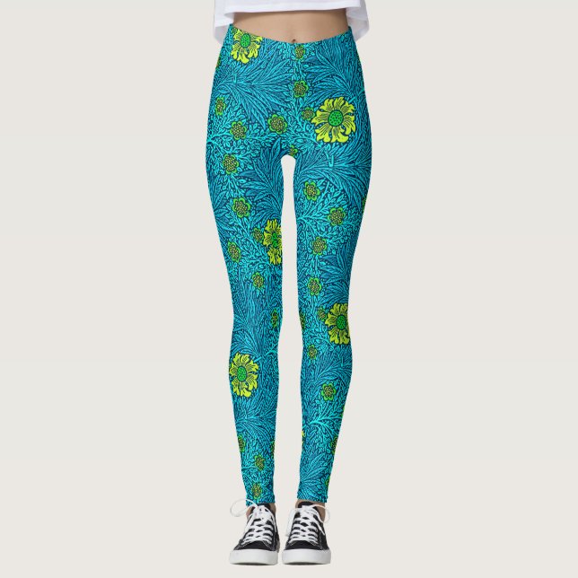 William Morris Marigold, Türkis & Cobalt Blue Leggings (Vorderseite)