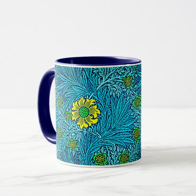 William Morris Marigold, Türkis & Cobalt Blue Tasse (Vorderseite Links)