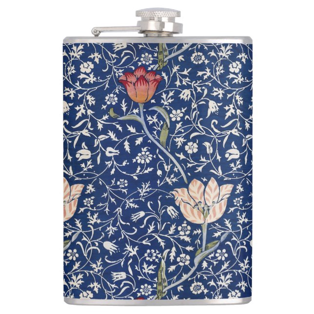 William Morris Medway Blaues Blumenmuster Flachmann (Vorderseite)