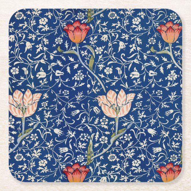 William Morris Medway Blue Floral Rechteckiger Pappuntersetzer (Vorderseite)