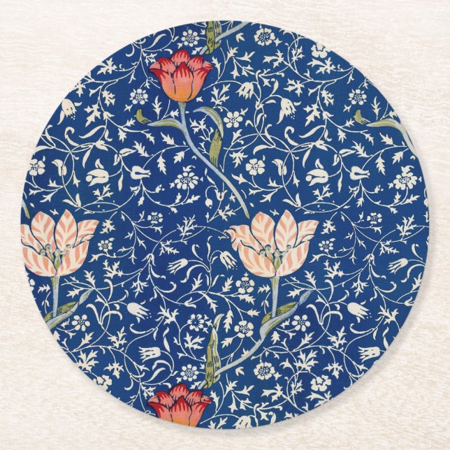 William Morris Medway Blue Floral Runder Pappuntersetzer (Vorderseite)