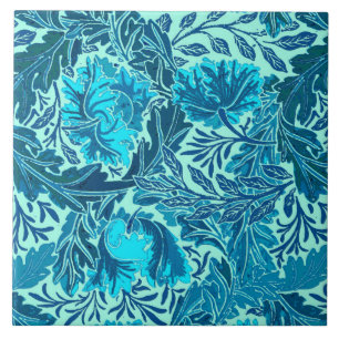 William Morris mit Blumen, Indigo-Blau und Türkis Fliese