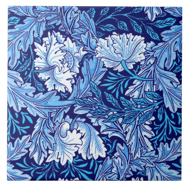 William Morris mit Blumen, Kobalt-Blau und Weiß Fliese (Vorderseite)