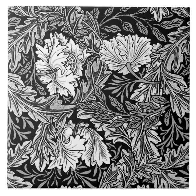 William Morris mit Blumen, schwarz, weiß u. Fliese (Vorderseite)