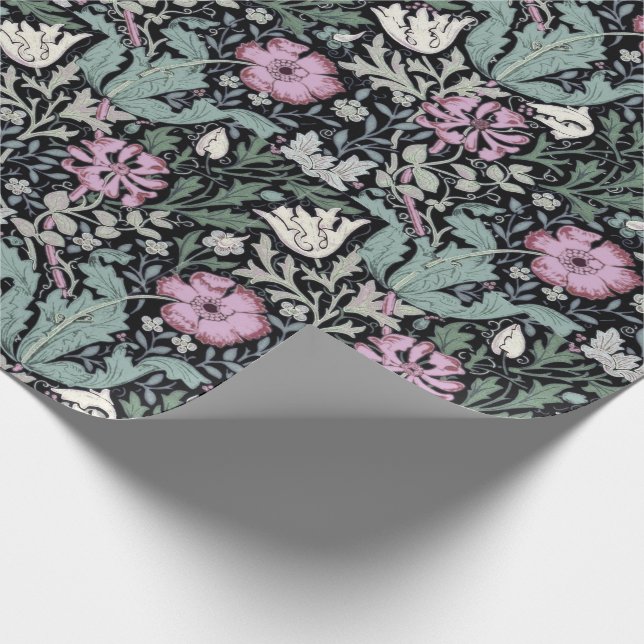 William Morris Mohn Botanical Victorian Tapete Geschenkpapier (Ecke)
