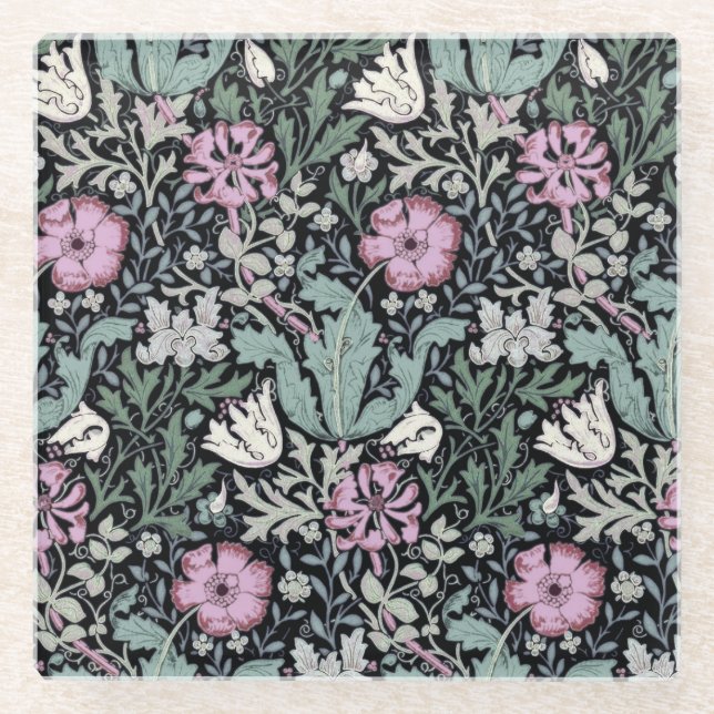 William Morris Mohn Botanical viktorianische Tapet Glasuntersetzer (Vorderseite)