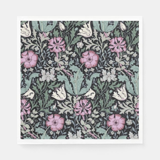 William Morris Mohn Botanical Viktorianisches Tape Serviette (Vorderseite)