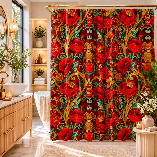 William Morris Mohnblumen Art Nouveau Muster  Duschvorhang (Von Creator hochgeladen)