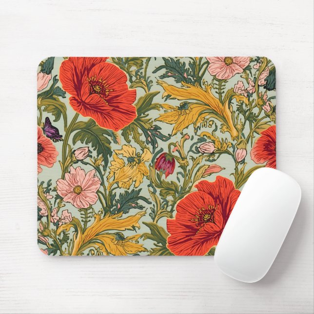William Morris Mohnblumen Art Nouveau Muster  Mousepad (Mit Mouse)