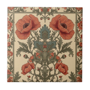 William Morris Mohnblumen im Art Nouveau Stil Fliese